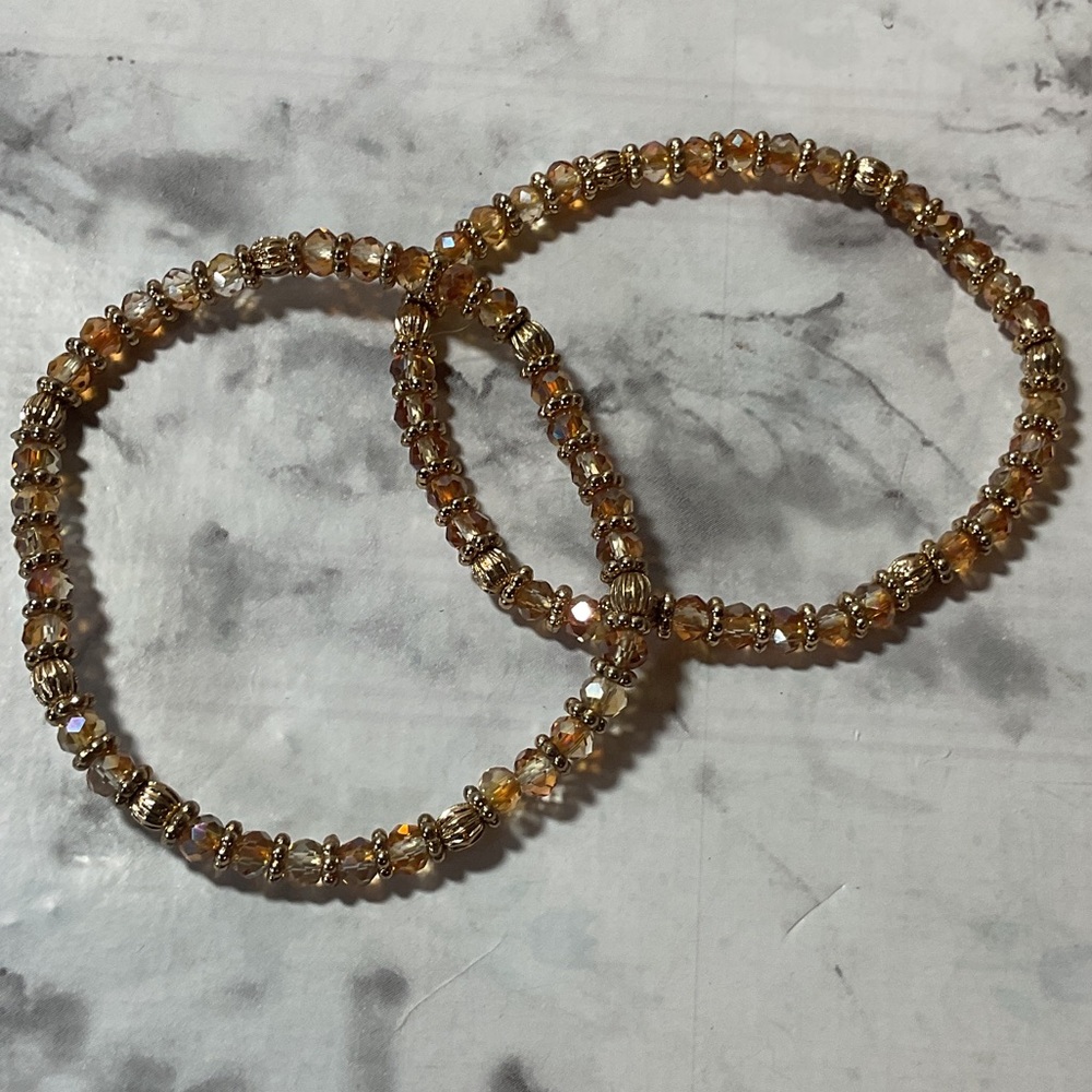 Elegant Gold Toned Crystal Beaded Stretchy Bracelet Set